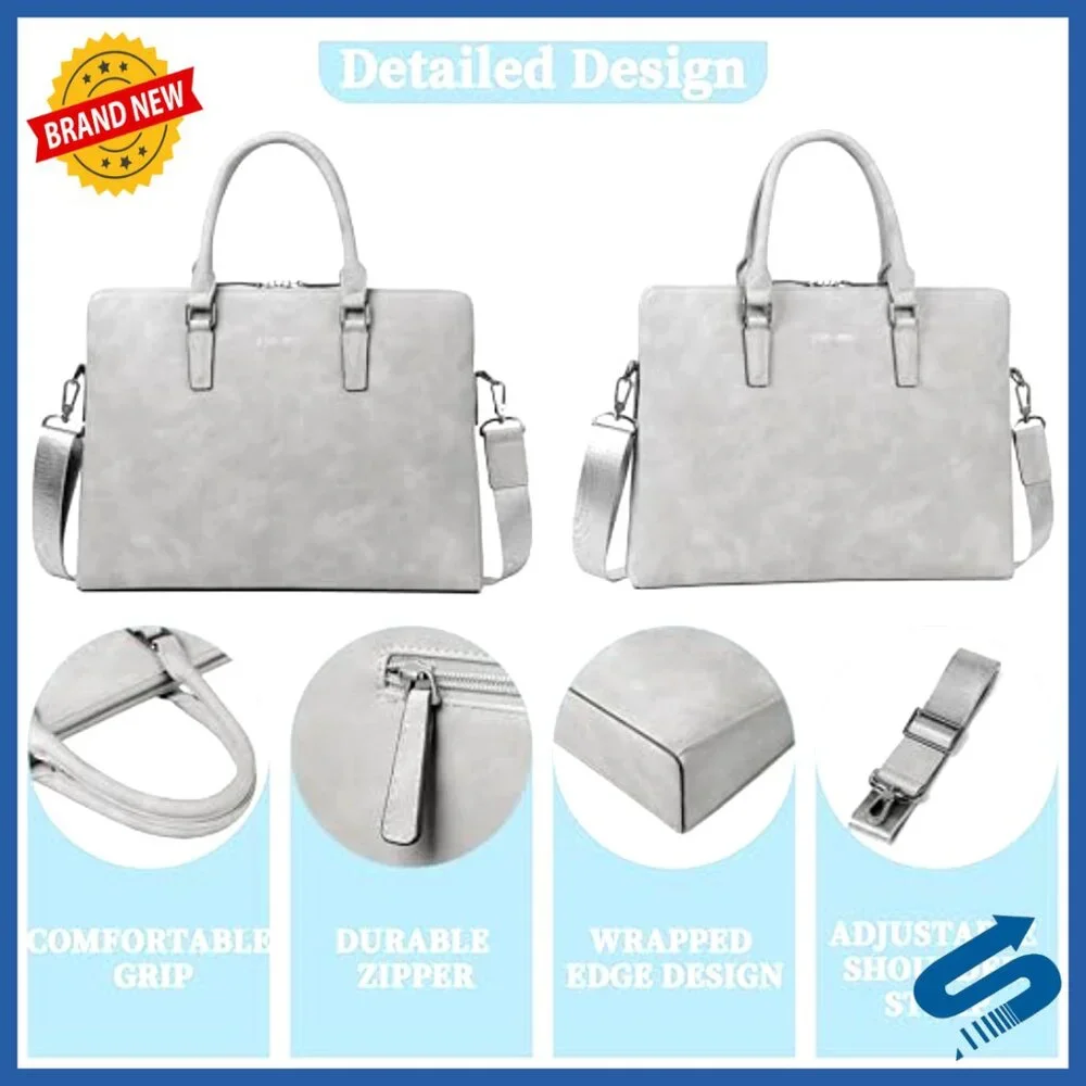 Large Leather Briefcase Messenger Bag Water Resistant Business Travel Laptop